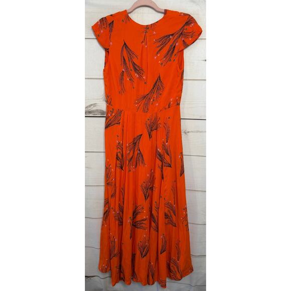 Free People Midi Dress Orange Floral Print Size 4 Pockets Boho Chic - Picture 2 of 5